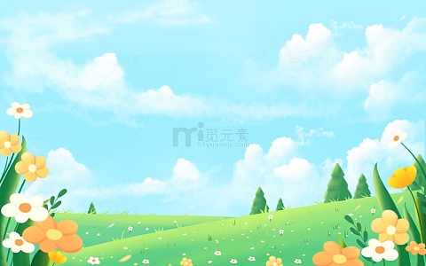 春天花草蓝天小清新简约春游背景