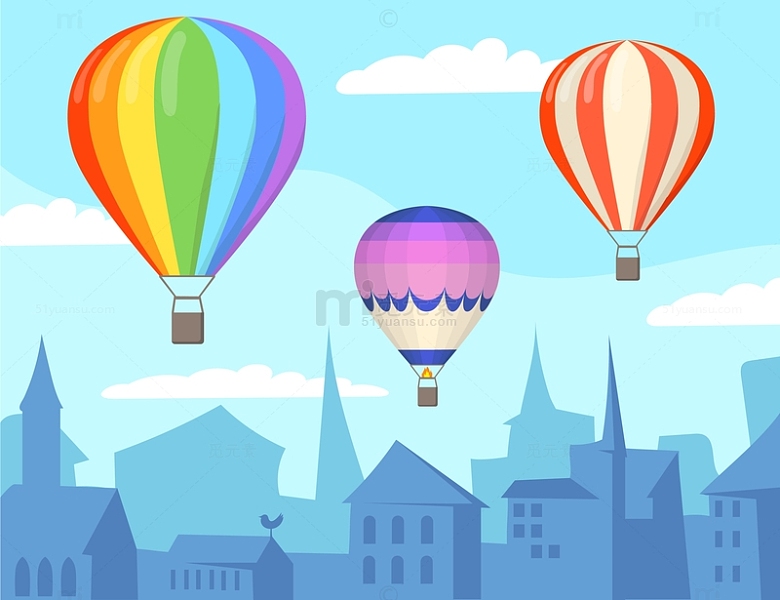 城市上空的彩色热气球