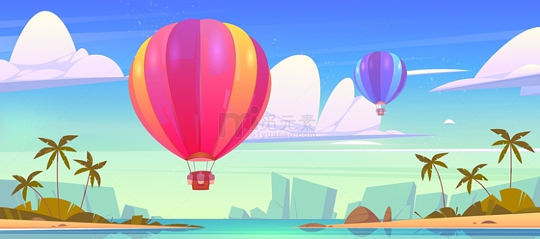 夏季海滨热气球飞行观光