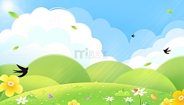 春天花草蓝天小清新简约春游海报展板背景