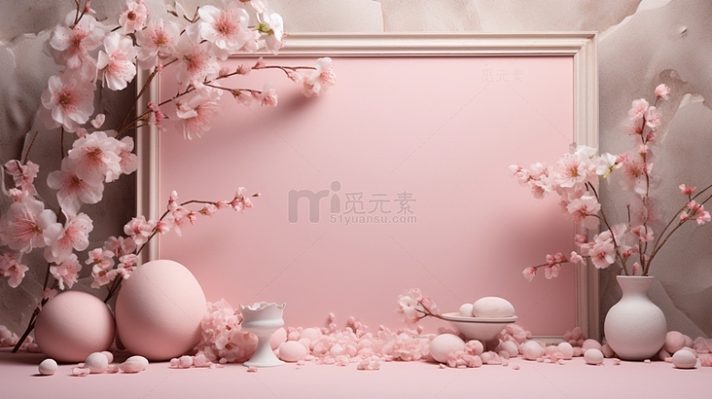 春天桃花展板中国风粉色