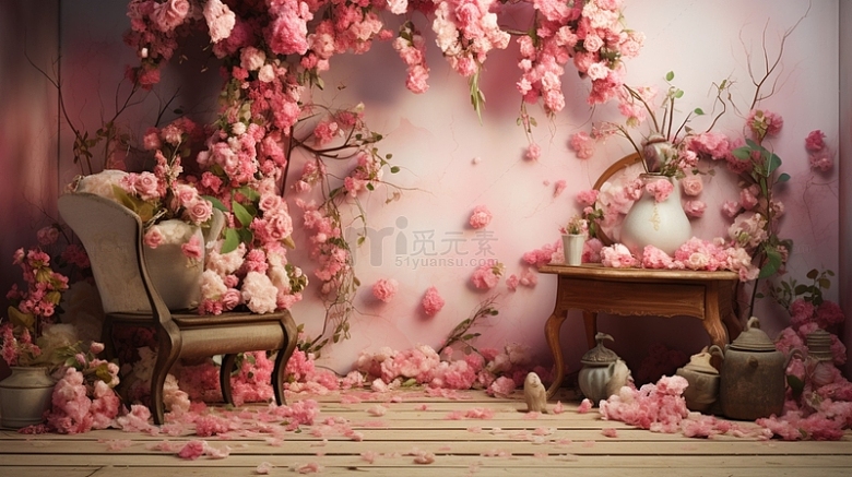 春天桃花展板粉色华丽