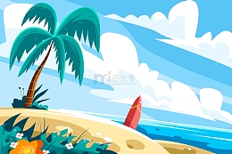 海岛沙滩卡通插画