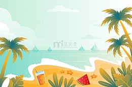清新夏日海滨海岛插画