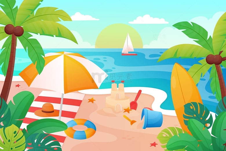 海滩夏日度假旅游插画