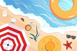 海浪海滩游泳圈卡通插画