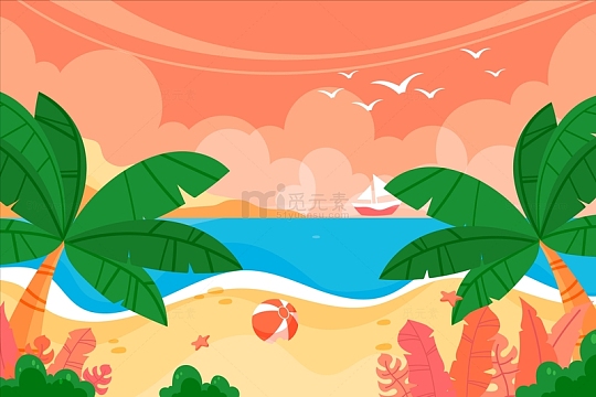 炎热夏日海边沙滩度假旅行