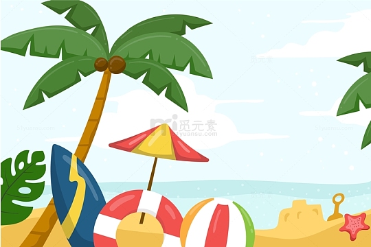 夏季海滩游玩设备卡通插画