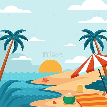 海边休闲假日旅行插画