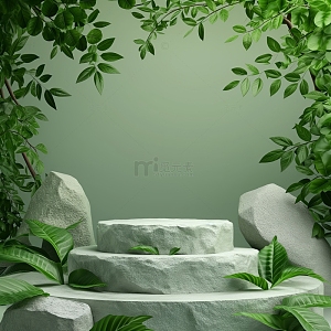 简约绿色舞台展示台背景图主图