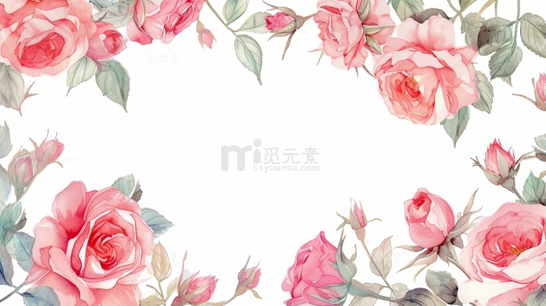 小清新玫瑰花框花边背景