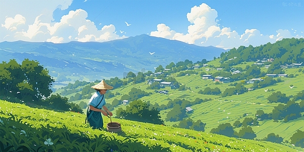 春天采茶插画背景