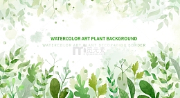 绿色小清新水彩春季花草植物树叶插画背景