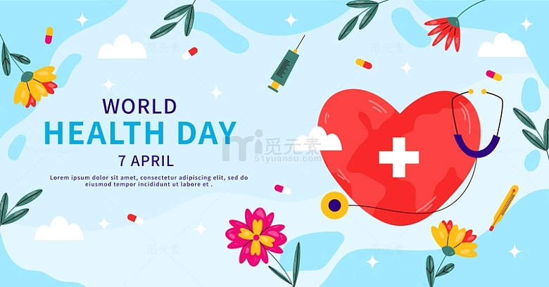 世界卫生日爱心心脏医疗健康海报
