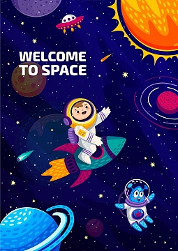 手绘星空宇航员星系