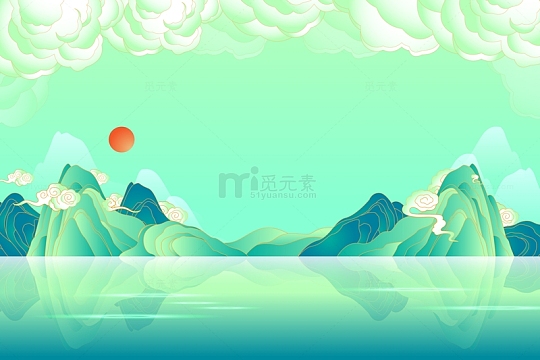 手绘山水画风景图