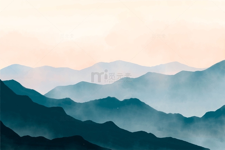 山水风景水彩画