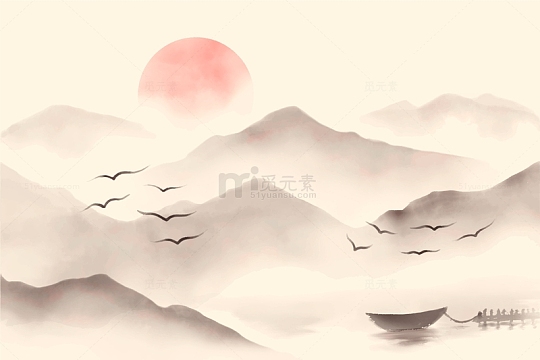 简约古风水墨山水画