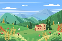 手绘绿色户外春景