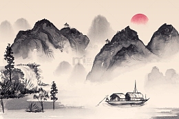 高山丘陵水墨画