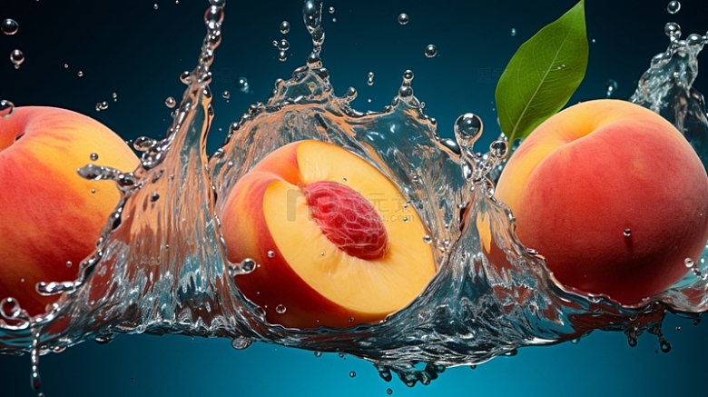 桃水果在水里溅起水花