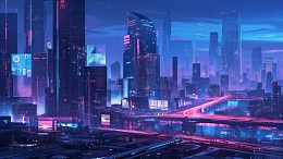赛博朋克商务科技智能城市背景