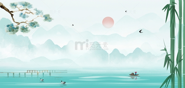 古风水墨山水松柏