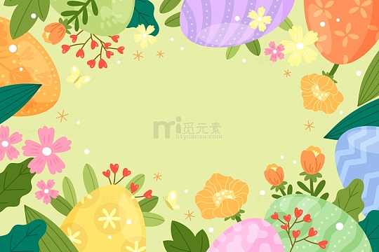 绿色花草彩蛋复活节底图