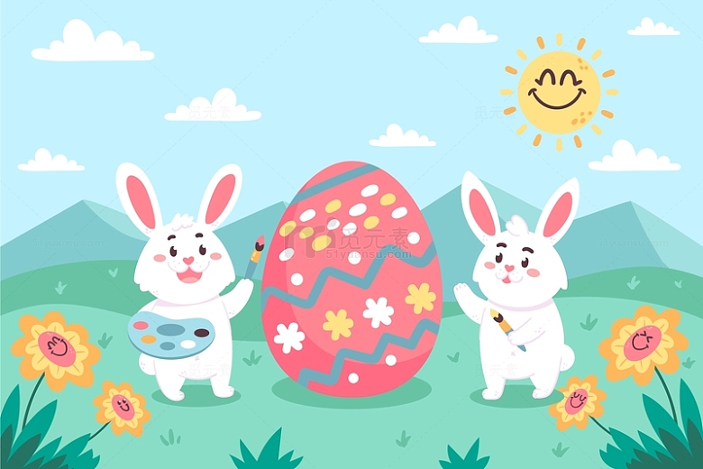 兔子涂鸦鸡蛋卡通复活节海报