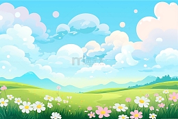 卡通户外草地花朵景观