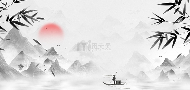 中国风水墨山水画黑白国风海报背景