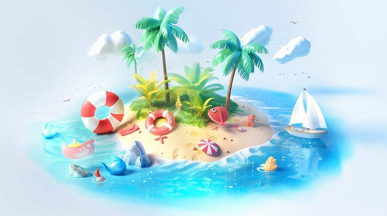 夏季海洋沙滩3D背景
