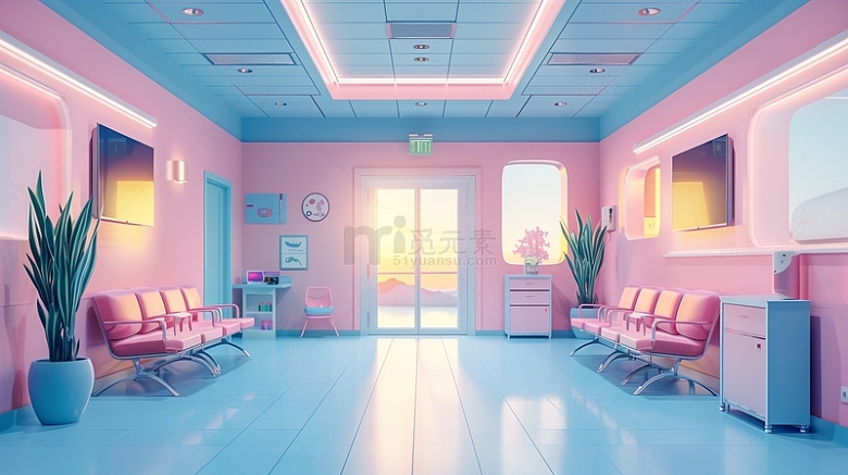 粉色医院插画背景