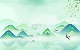国潮山水绿色中国风山水海报背景