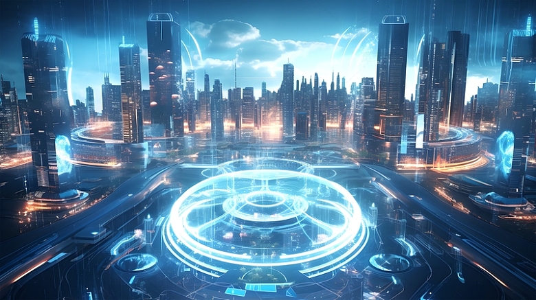 未来科技城市鸟瞰视角