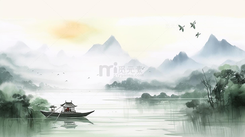 传统节日中国风水墨画背景