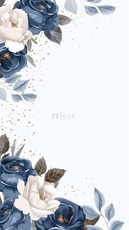 蓝色ins风花朵边框背景