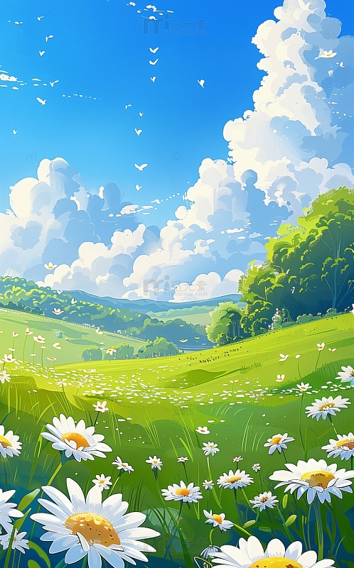 春天唯美清新插画背景