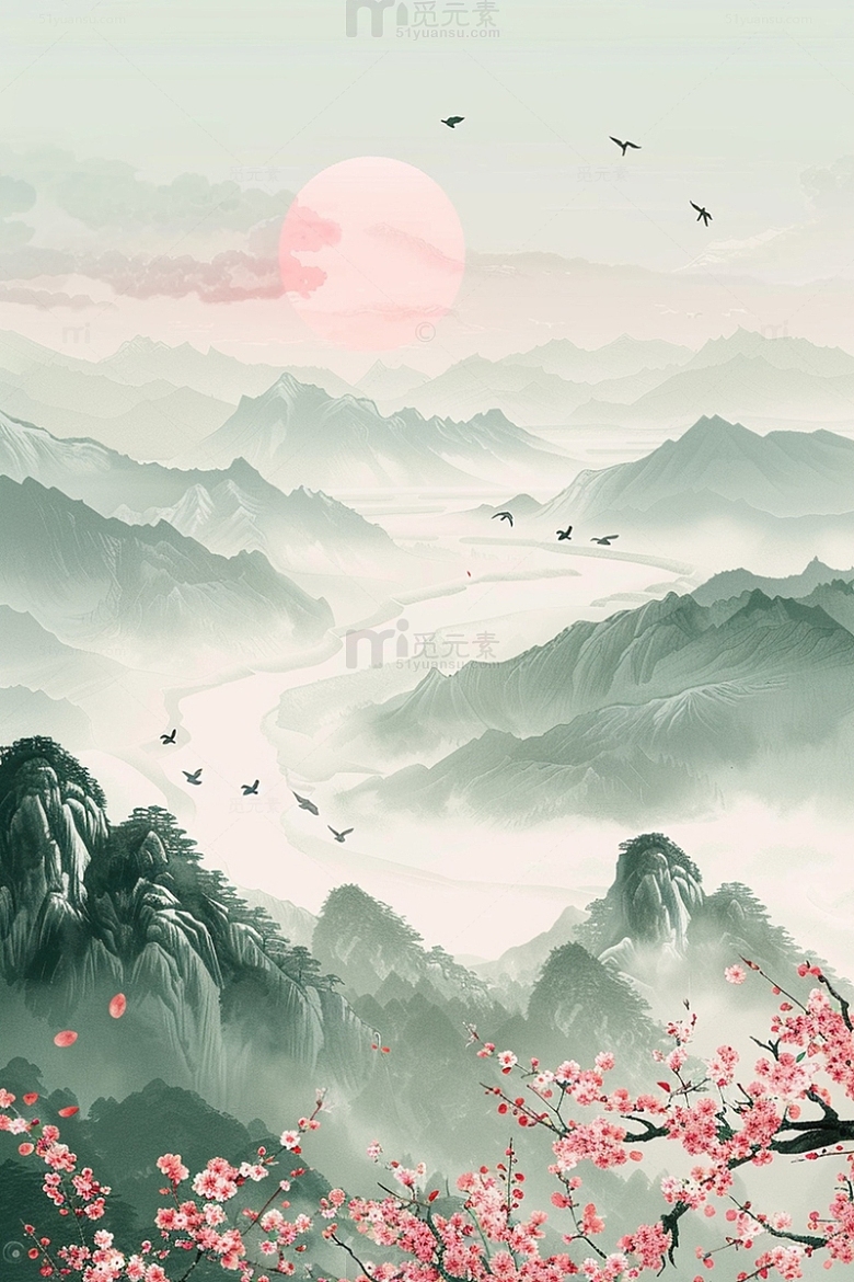 中国风自然风景写意背景