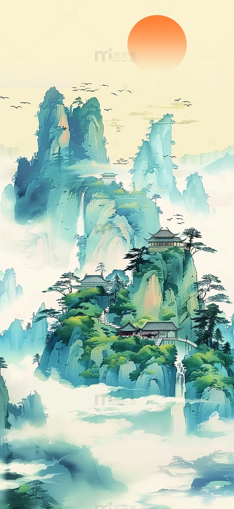 传统中式青绿山水