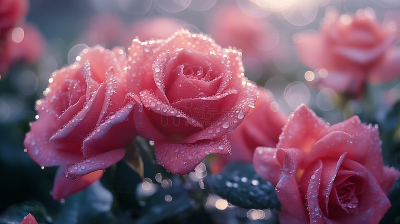 粉色玫瑰花唯美天空背景