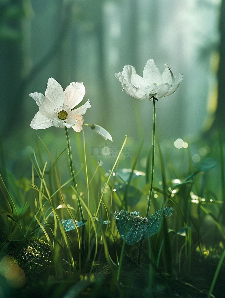 森林静谧写实花朵