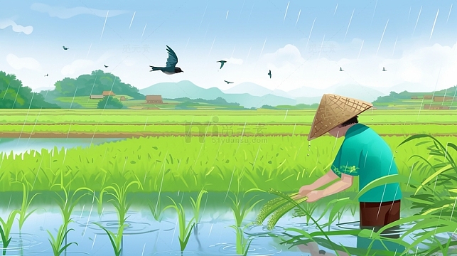 扁平风格谷雨农耕插画背景