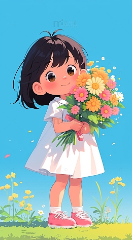 穿白裙子抱鲜花的女该