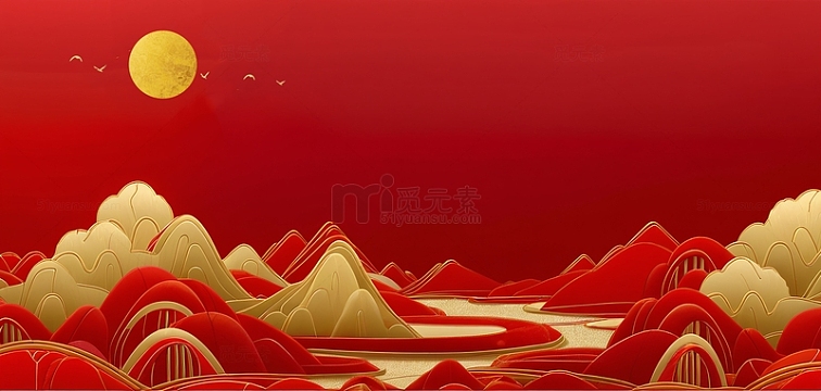 大气现代山水鎏金背景素材