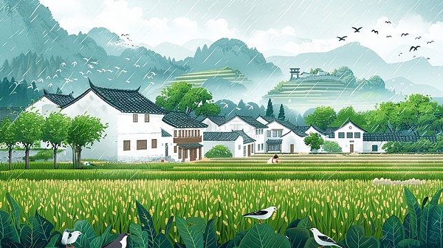 谷雨农耕场景背景插画