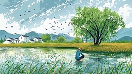 谷雨耕种劳作场景背景