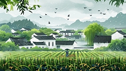 春天谷雨二十四节气耕田场景背景
