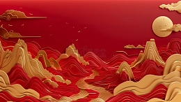 3D剪纸国风文艺电商背景