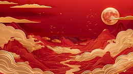 金色中国风山水电商背景